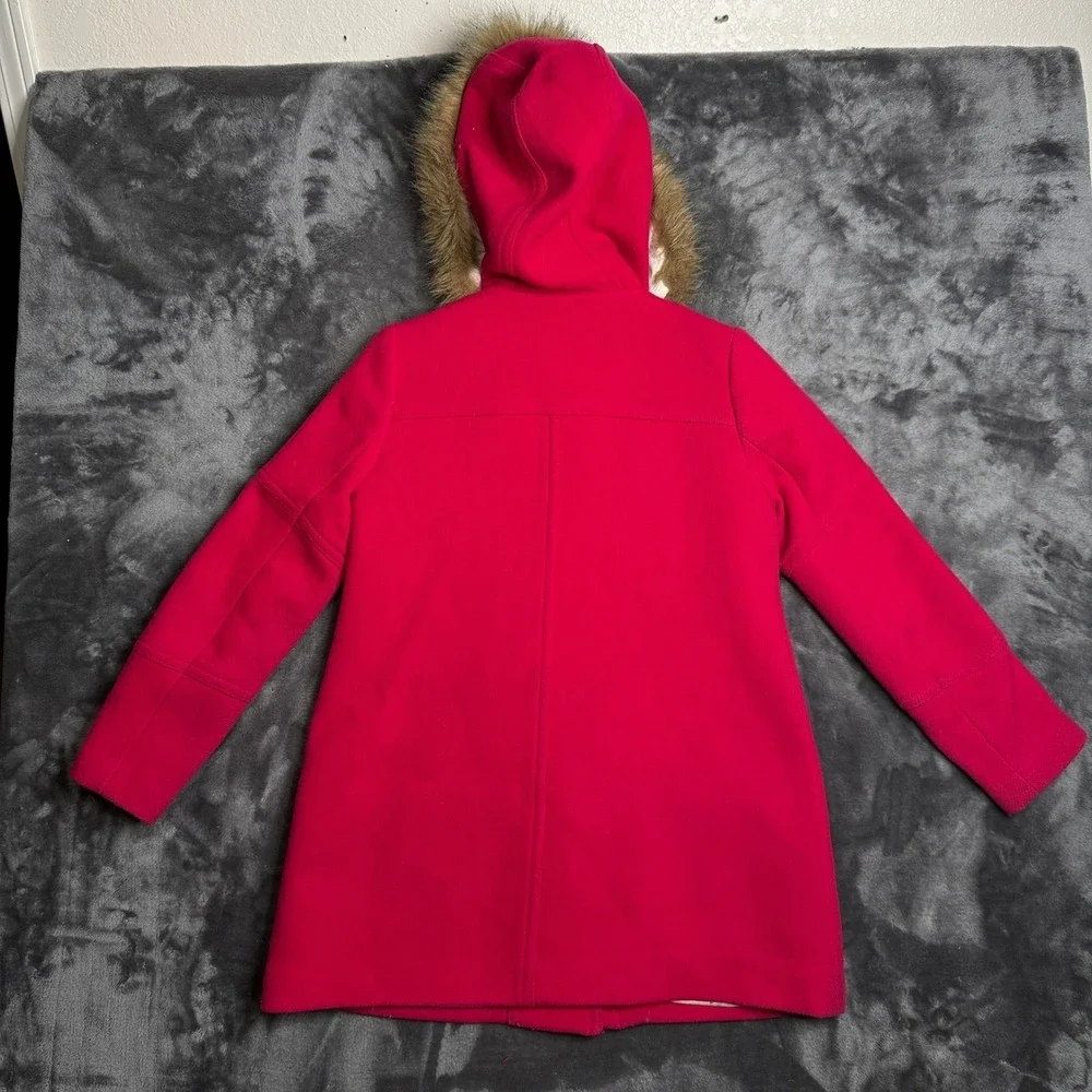 J.Crew Chateau Parka Italian Stadium Cloth Pink Wool Faux Fur Hood Coat 4P - Picture 7 of 9